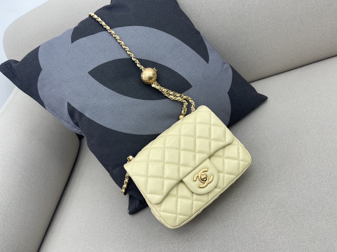 Mini Classic Flap Lambskin Bag AS1786 Light Yellow/Gold